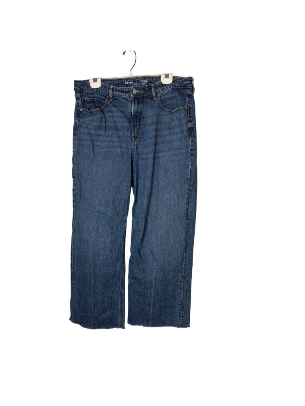 Old Navy Women's 14 Sky-Hi Extra High Rise Wide Leg Jeans Raw Hem Stretch